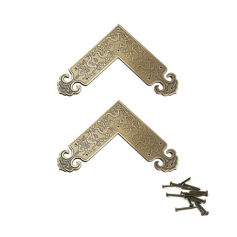 Tiazza 4Pcs Antique Embossing Brass Decorative Corner Protectors Braces Classical Furniture Tables and Chairs Cabinet Corner Guard Edge Cover - Image 2